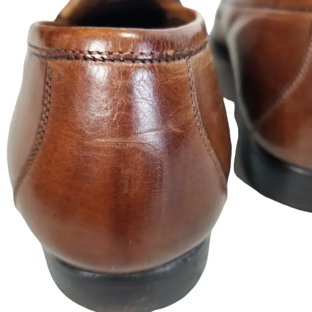 Johnston & Murphy Shoes 9.5 Loafer Double Woven Tassel Dress Mahogany Fringe